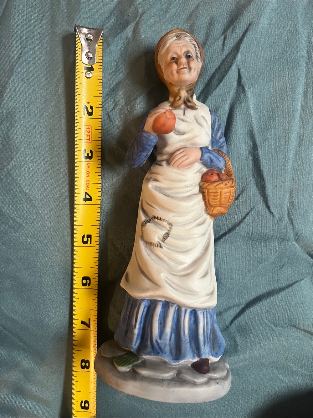 Hand-Painted Harvest Woman Sculpture - Cream Apron & Blue Dress